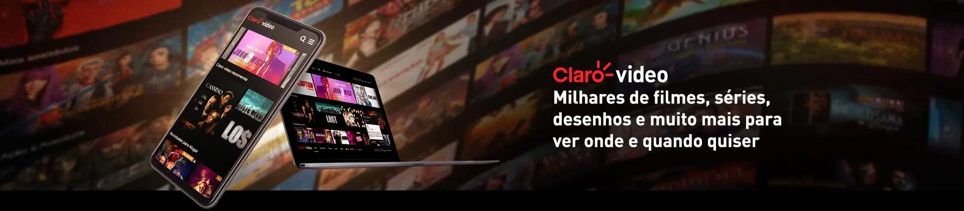 Imagem do banner da pagina de Claro video mostrando um celular e um tablet em destaque.