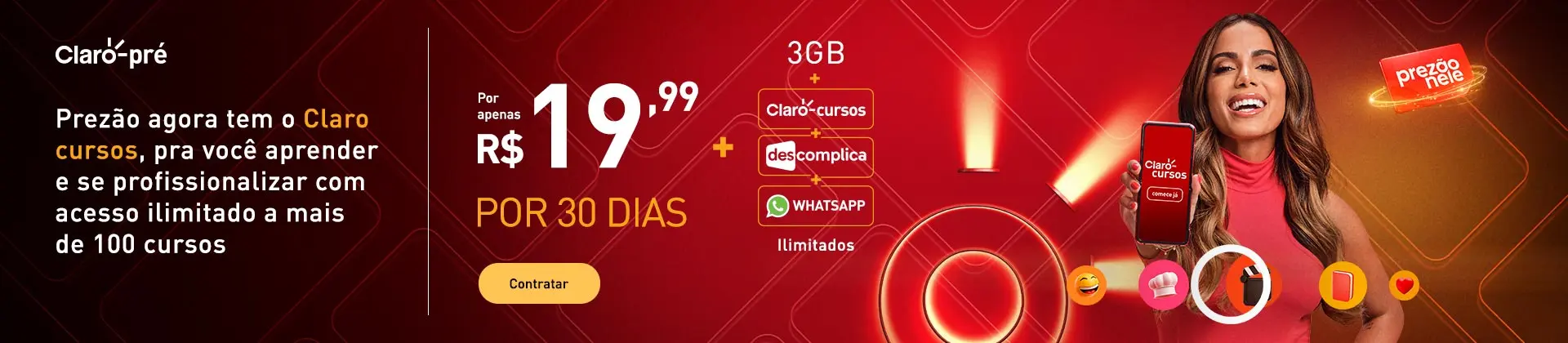 Tenha acesso a chamadas de voz e vídeo pelo Whatsapp sem descontar da sua internet + Descomplica ilimitado. Por apenas R$19,99 por 30 dias.