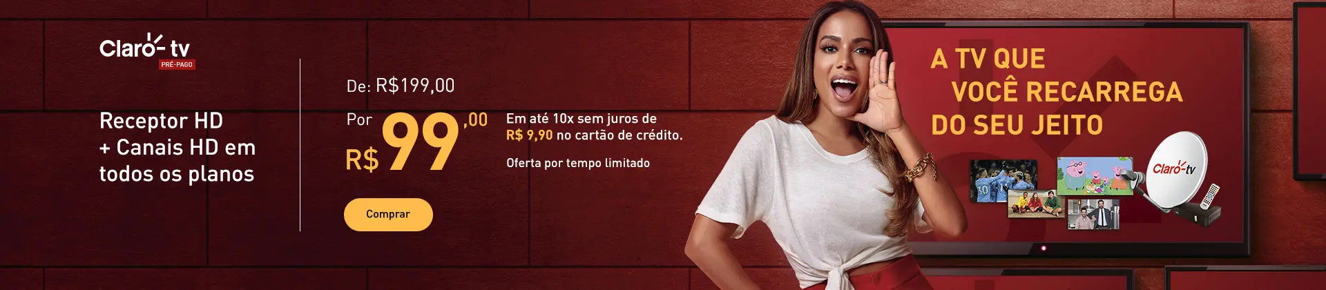 Imagem com oferta Claro tv pré pago com Annita e receptor hd