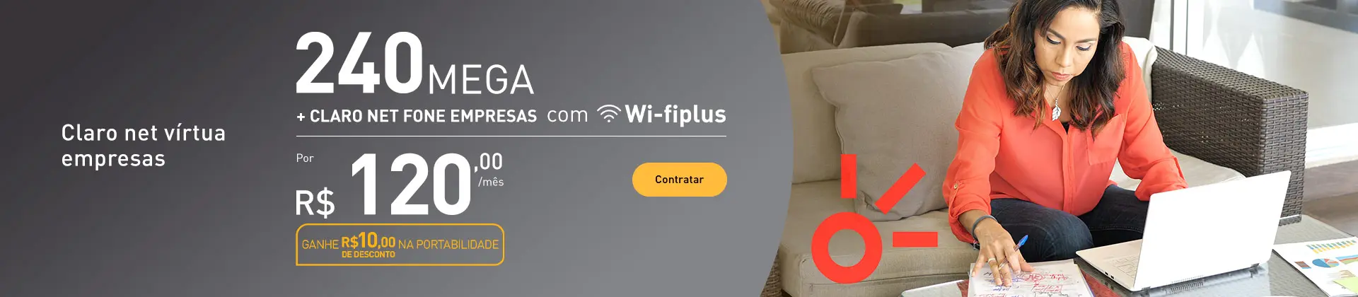 Clique aqui para assinar o Claro net vírtua + fone fixo para a sua empresa. São 240MEGA de internet com Wi-Fi Plus por R$ 120,00