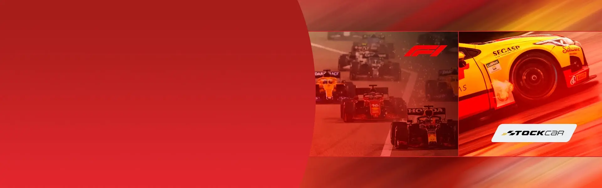 		Imagem de carros da Fórmula 1 e da Stock Car.