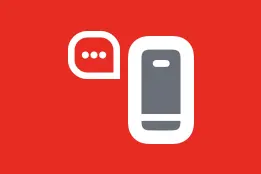 Imagem gráfica com fundo vermelho e ícone de celular em branco. Do lado esquerdo do celular há um balão com reticências indicando que uma mensagem está sendo enviada.