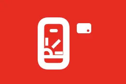 Imagem gráfica com fundo vermelho e ícone de celular em branco. Na tela do celular há um círculo com três raios indicando o sol da marca Claro.