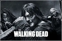 Imagem de três personagem do seriado The Walking Dead.