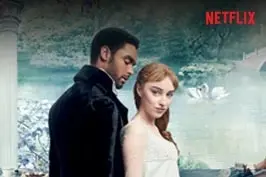 imagem da série bridgerton com o logo do netflix em vermelho