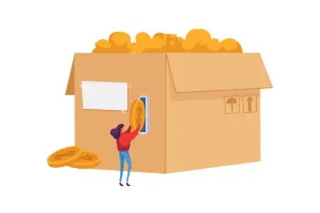 Ilustração de doações sendo coletadas em caixa.