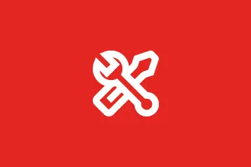 logo de uma ferramenta em branco aplicado em fundo vermelho