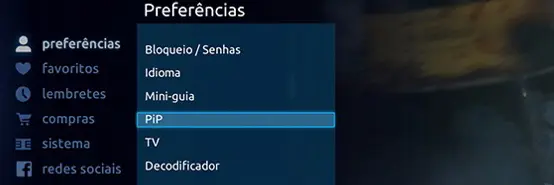 Imagem ilustrativa da opção configurar selecionada no PIP.