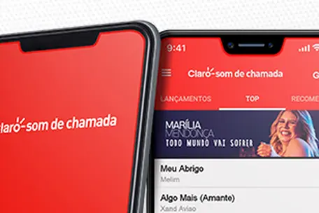 Imagem de dois celulares mostrando telas do aplicativo som de chamada.