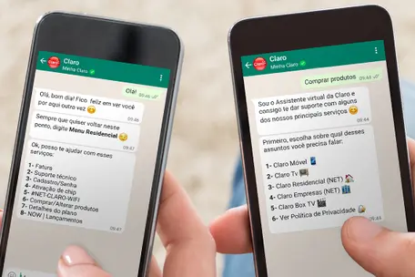 imagem de dois celulares com WhatsApp da Claro