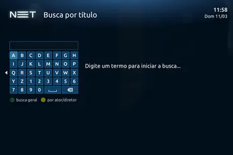 Imagem da tela da TV exibindo como fazer a busca por título.