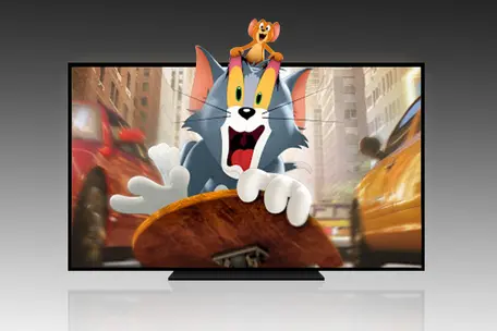 imagem com uma TV com os personagens Tom e Jerry 