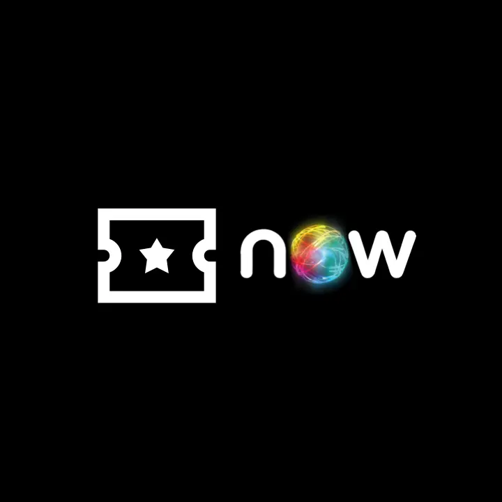 Imagem com fundo preto com o logo do NOW e o simbolo de um voucher/ingresso